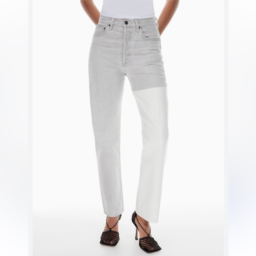 Agolde 90s Gray Jean and White faux leather